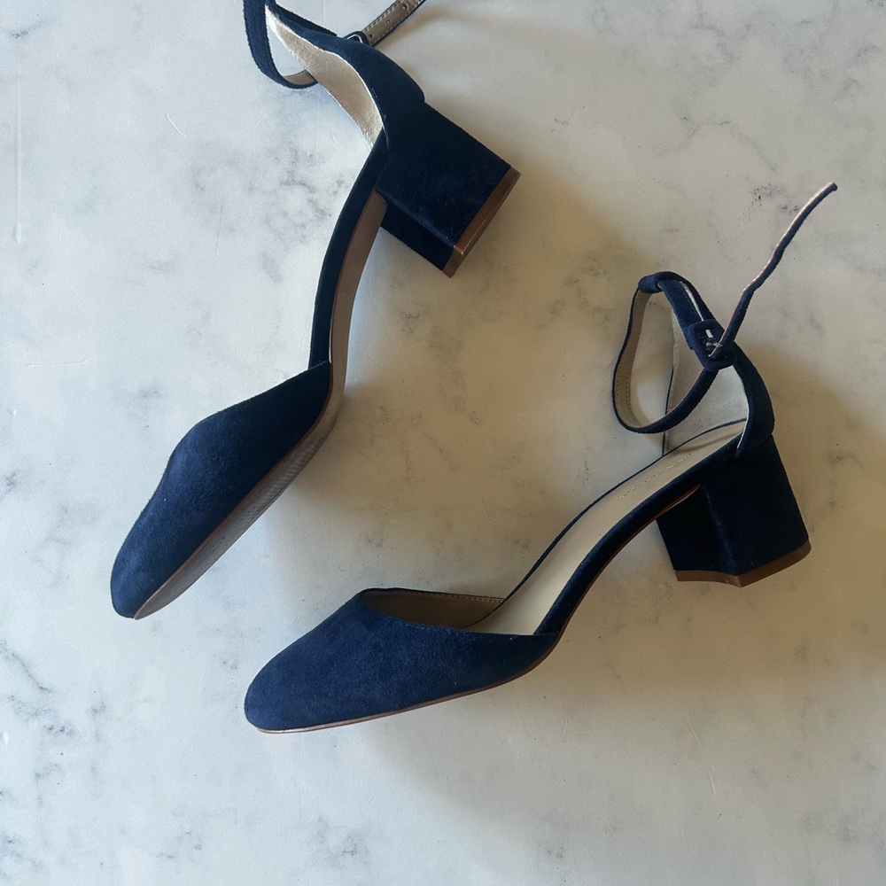 Cute Ann Taylor Royal Blue Navy Swede Block Heel Women's Shoes